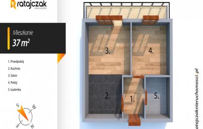 Rzut, plan 2 pokoje z balkonem w spokojnej okolicy - Rotmanka-Juszkowo