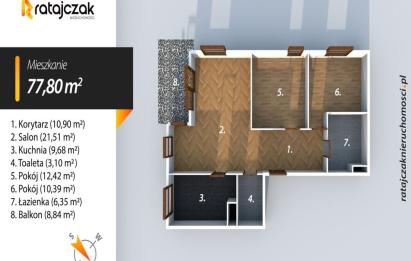 Rzut, plan Apartament 3 pokoje Quatro Towers Gdańsk Wrzeszcz-Gdańsk