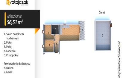 Rzut, plan Wyjątkowe 3 pokoje 56 51 m² |garaż | Malbork-Malbork