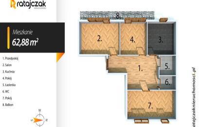 Rzut, plan 3 pokoje | 62 88 m2 | 11 piętro | dwa balkony-Wejherowo