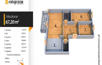 Rzut, plan Mieszkanie 67 m2 w kameralnym budynku z balkonem -Wejherowo