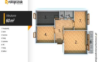 Rzut, plan Mieszkanie 60 m2 ul. Żeromskiego  Wejherowo-Wejherowo
